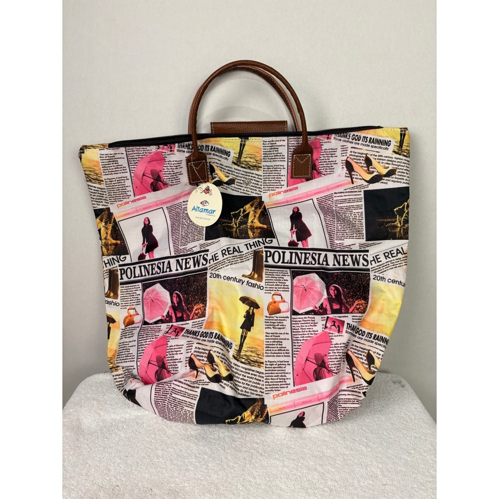 Altamar Newspaper Print Tote Bag Handles Large Capacity